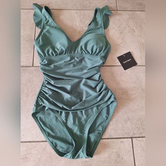 Ellen Tracy green one piece swimsuit size 6 - Picture 1 of 5